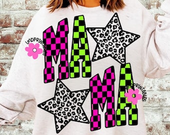 MAMA png, Retro Mama Png, Checkered Neon Mama, Leopard Star Summer Mama Shirt Png Trendy Mama Sublimation, Mom png, Varsity Mama Shirt png