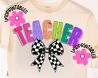 Preppy Retro Teacher Png, Teacher Shirt Png, Teacher Life Png, Trendy Teacher Sublimation, Coquette Teacher Shirt PNG, Daisy Coquette png