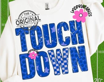 Touchdown PNG, Retro Fußball PNG, Blauer Touch Down Fußball Mutter PNG, Spieltag Fußballtrikot Png Spieltag PNG Blaues Fußballtrikot Sublimation