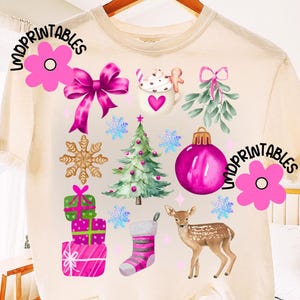 Pink Christmas Tree Coquette Png, Christmas Png, Pink Christmas Bow Png, Pink Xmas Png, Pink Retro Santa Png, Watercolor art Pink Christmas