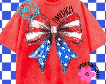 USA Flag Bow PNG, 4th of July Sublimation Clipart, Memorial Day Retro America Patriotic Bow for T-Shirt Design, America Bow PNG Coquette png
