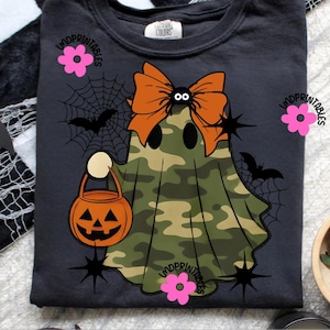 Camo Coquette Ghost Png, Camouflage Halloween Ghost Coquette Png, Halloween Png, Funny Halloween Png, Spooky Season Png, Trendy Ghost png