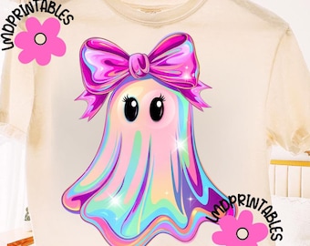 Iridescent Ghost Pumpkin PNG, Coquette Halloween Design, Iridescent Ghost Pumpkin Design, Halloween PNG, Girly Halloween Png, Cute Ghost Png
