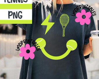 Tennis Png, Neon Tennis Sublimation Design PNG Smiley Tennis shirt Png, Tennis Player Png Game Day Png Tennis Mama Png, Preppy png Tennis