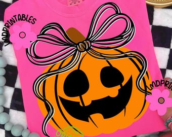 Citrouille d'automne preppy rétro png, Halloween Jack O' Lantern png, automne girly png, noeud coquette png Preppy Halloween sublimation, Halloween png