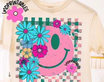 Retro Smiley Face Png, Smiley Floral png, Happy Face Png, Motivational Png, Self Love Png design, Mental Health Matters Png, Retro Pink png