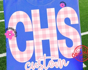 Pink Gingham Custom School PNG, Custom School Mascot Png, School Logo Png, Team Mascot Png, Custom Sport Png, Digital Download Gingham Png