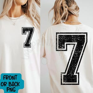 Jersey Nummer 7 PNG, Sport Nummer 7 PNG Jersey Nummer Vorlage, Varsity Schrift Nummer Sieben, Fußball Nummer 7 Png für Shirts, Hoodies, Tassen