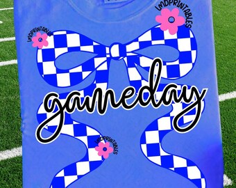 Spieltag PNG Blauer Retro Fußball png, Preppy Fußball Mutter png, Kokette Fußballtrikot Png, Blau kariertes Fußballtrikot Sublimationsspieltag