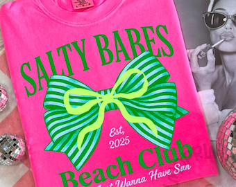 Salty Babes PNG, Coquette Bow Png, Neon Summer Png Shirt Designs, Trendy Summer Beach Png Coquette png Beach Aesthetic png, preppy beach png