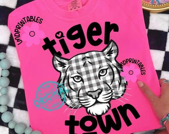 Tigers PNG Bundle, Gingham Tiger Town Mascot png, Tiger Football Shirt png, Tiger Spirit png, Mascot Tigers shirt png, Tigers school spirit