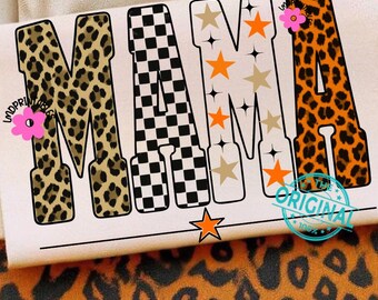 MAMA png, Leopard Star Mama Png, Checkered Fall Mama Vibes, Trendy Mom Digital File, Fall Mama Shirt Png Trendy Mama Sublimation, Mom png