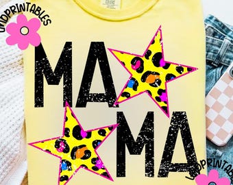 Neon MAMA png, Leopard Star Mama Png, Zniszczona Neonowa Mama, Kolorowy Plik Cyfrowy Mamy, Koszulka Letnia Mama Png Zniszczona Mama Sublimacja