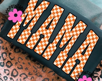 Mama PNG, Orange Checkered Mama Sublimation Design, Halloween Mama Shirt PNG, Retro Mama Autumn Download, Trendy Checkered Mom PNG Mama