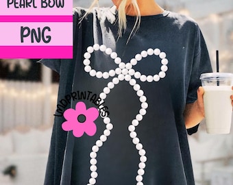 Coquette Bow PNG, Pearl Bow Preppy png, coquette pearl bow shirt png, trendy png, mama png, girly png pearls png, summer pearls png, bow png