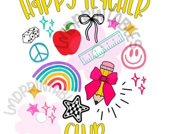 Enseignant png, Preppy Happy Teacher Club Png, Doodle PNG Preppy Teacher, Teacher Life Png, Doodle Teacher Sublimation, Coquette Teacher PNG