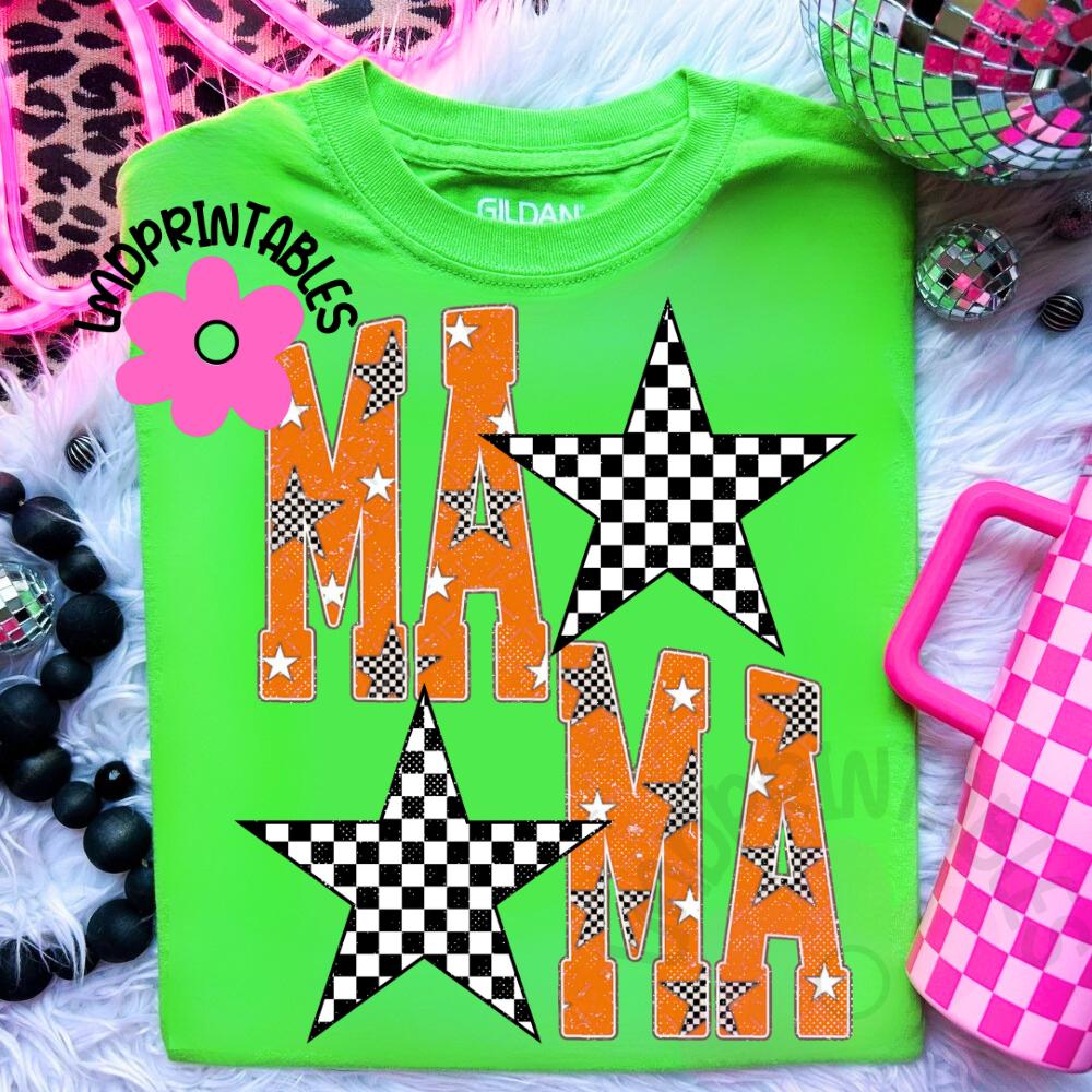 MAMA Png, Checkered Star Mama Png, Checkered Mama Design, Orange