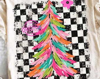 Retro Christmas png, Checkered Christmas Tree png Preppy Xmas Png, Cute Christmas Tree sublimation design, Preppy Christmas Tree Png