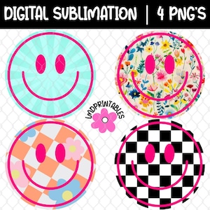 Smiley PNG Bundle, Floral Smile Png, Trendy Png Daisy Smiley Png, Checkered png, Ditsy Flowers Smiley Face PNG Retro Smiley PNG Smiley Shirt