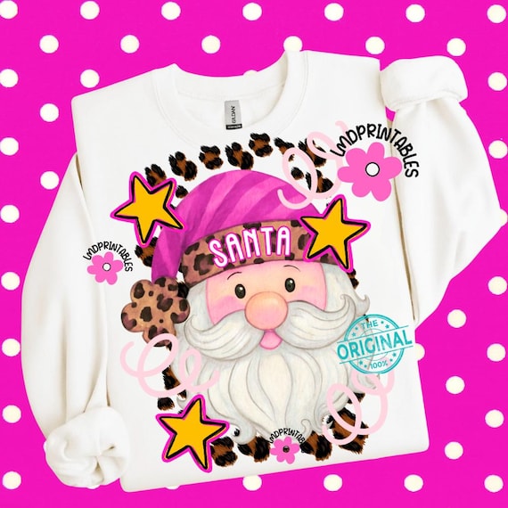 Pink Santa PNG, Preppy Santa Christmas png, Leopard Christmas Santa png, Preppy Xmas Png, Cute Christmas Santa sublimation, Trendy Santa png