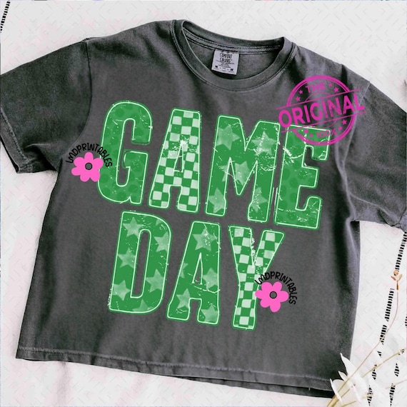 Gameday PNG, Green Team Color Retro Football png, Football Mom png, Football Shirt Png, Checkered Star Football shirt sublimation, Game Day