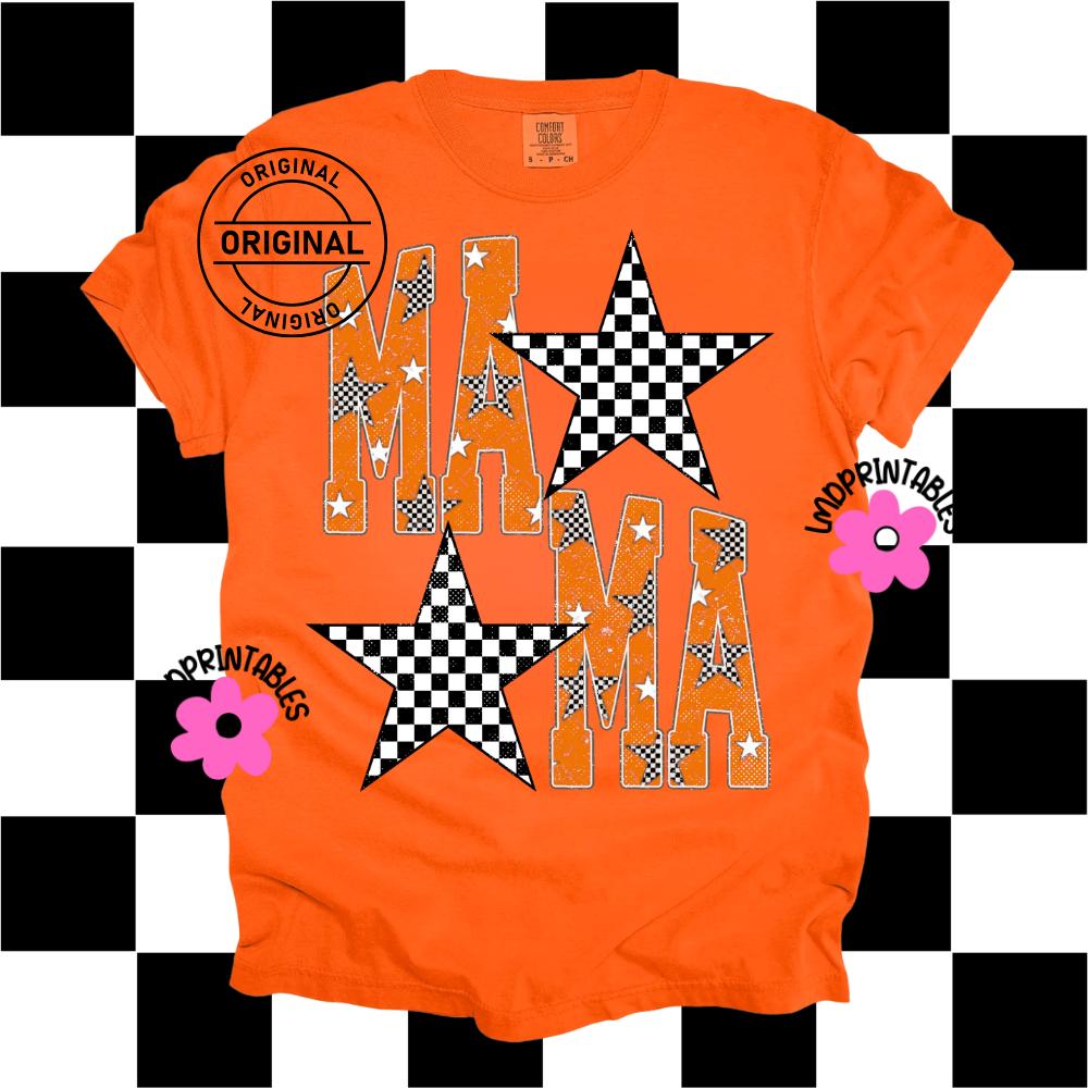 MAMA Png, Checkered Star Mama Png, Checkered Mama Design, Orange