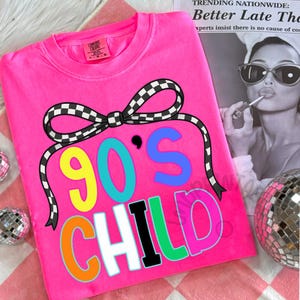 90&#39;s child PNG, Coquette PNG, Checkered Bow T Shirt Png, Hot Pink 90s Boho Girl Sibling, Preppy Girl Sublimation PNG Digital Download, 1990s