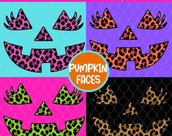 Halloween Pumpkin Faces PNG, Leopard Print Halloween Png, Girly Halloween Jack O Lantern Sublimation, Preppy Pumpkin Halloween PNG, Spooky
