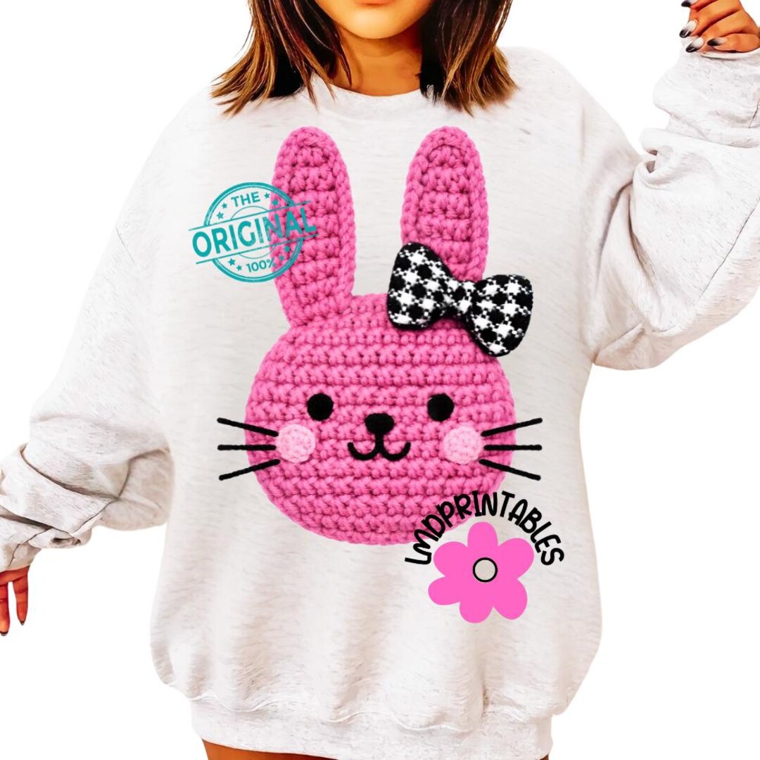 Faux Yarn Latch Hook Pink Bunny PNG, Easter PNG, Preppy Rabbit Png ...