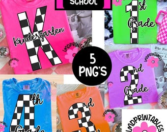 Back to School Bundle PNG, Teacher First Day of School Shirt, Retro Checkered Grade Sublimation Kinder 1st/2nd/3rd Grade 1st Day School PNG