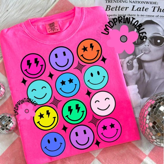 Neon Summer Smiley Face Png, Sunshine Smiley Png, Summer PNG Neon
