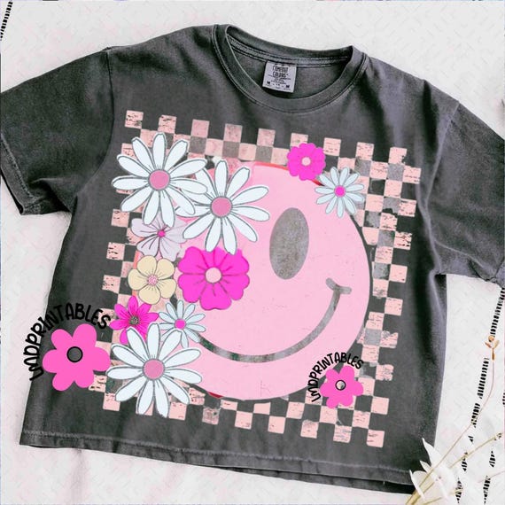 Retro Smiley Face Png, Smiley Floral png, Happy Face Png, Motivational Png, Self Love Png design, Mental Health Matters Png, Retro Pink png