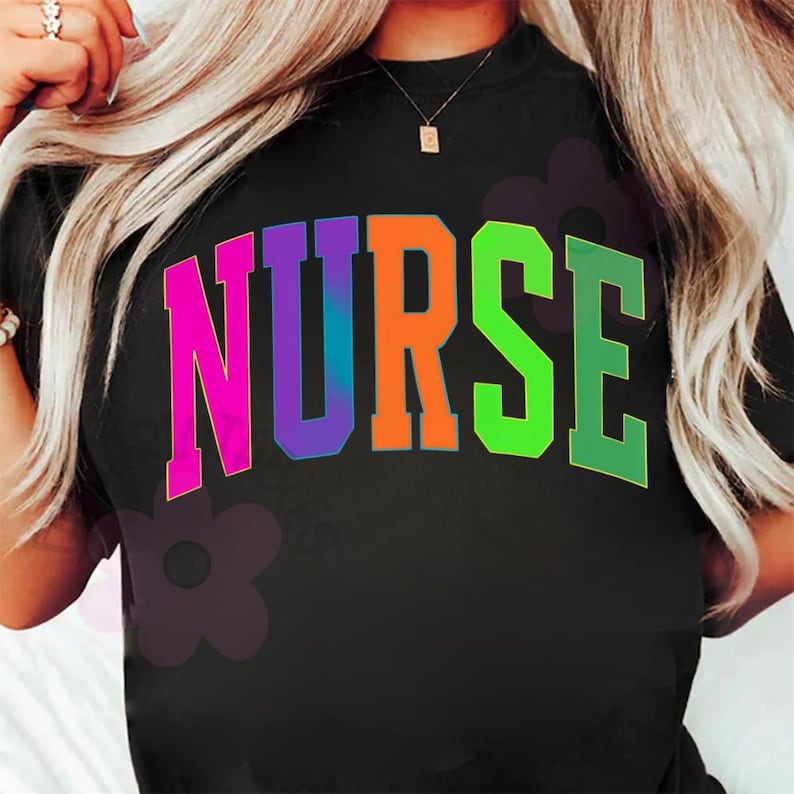 Neon Nurse PNG, Bright Nursing Png, Varsity Nurse PNG, Retro RN Png