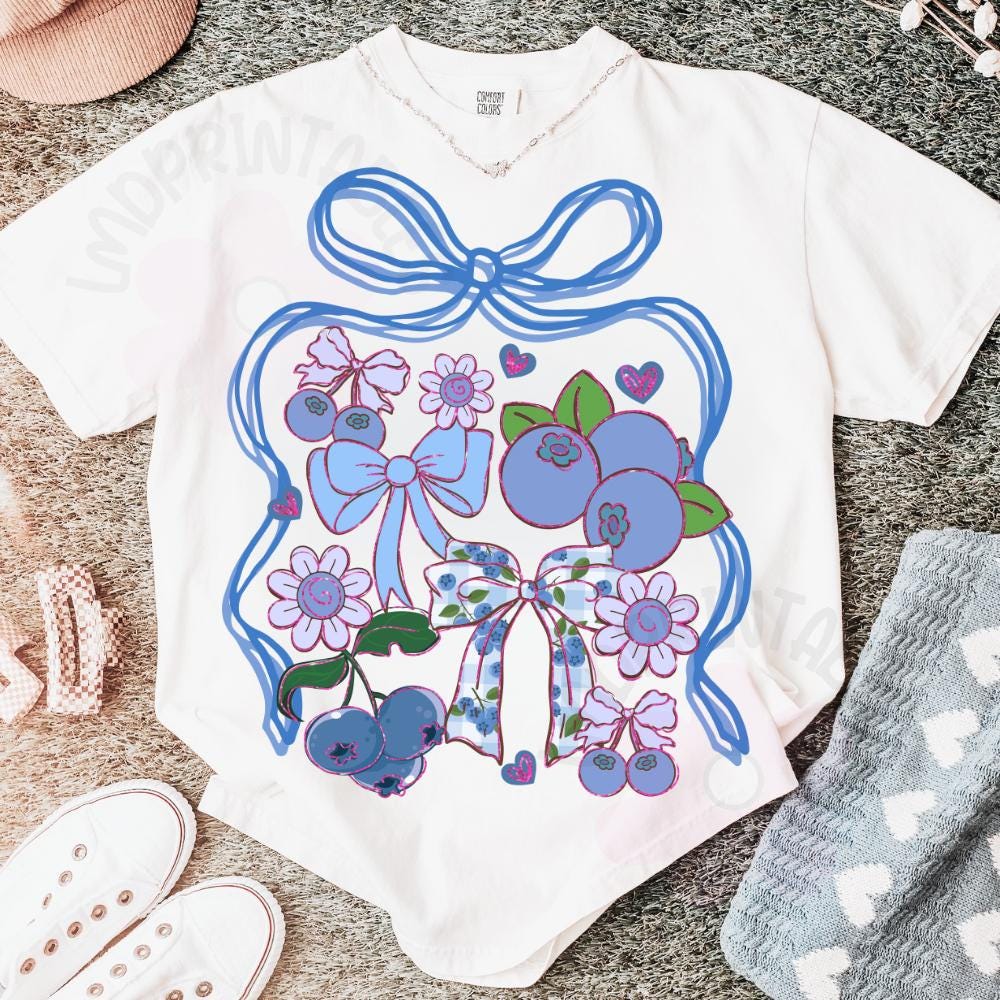 Cottagecore Blueberry png, coquette fruit png, preppy png, girly fruit png, trendy fruit shirt design png, cottage core coquette fruits png