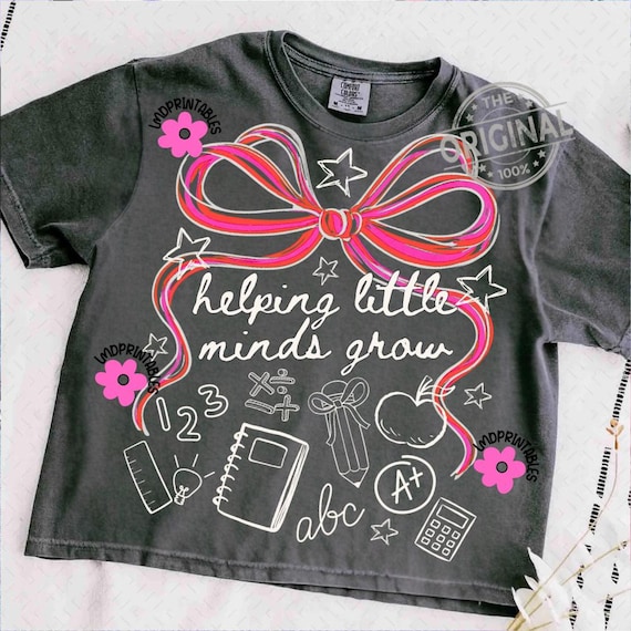 Helping Little Minds Grow Png, Coquette Teacher Png, Coquette Pencil Bow Png, Preppy Teacher png, Back to School Png, Teacher Shirt PNG