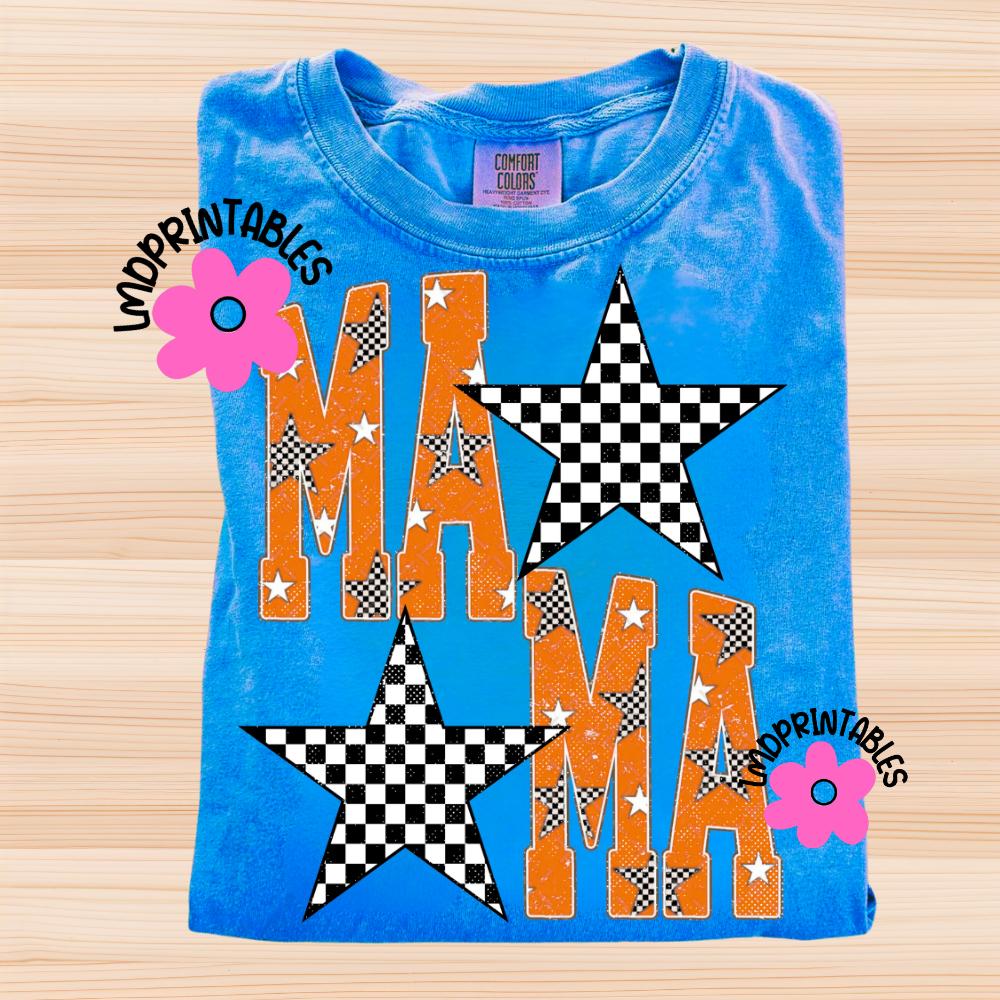 MAMA Png, Checkered Star Mama Png, Checkered Mama Design, Orange