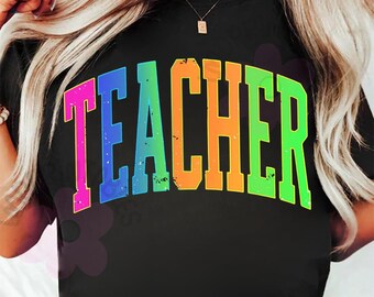 Preppy Teacher Png, Neon Teacher Png, Teacher Summer Png Teacher Life Png, Varsity Distressed Teacher shirt png, Retro Teacher Checkered png