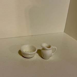 Miniature Dollhouse Ceramic Pitcher and Bowl