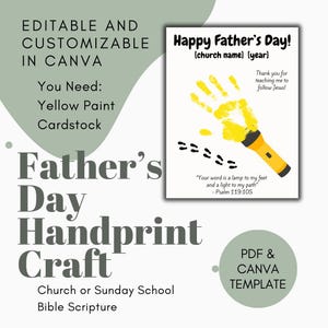 Father’s Day Hand Print Craft – Psalm 119:105 | Printable & Canva Template | Christian Kids Activity | DIY Gift for Dad | Instant Download