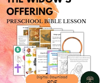 La ofrenda de la viuda – Lección bíblica para preescolares/Cuento, manualidad, páginas para colorear y premios (Descarga digital en PDF)