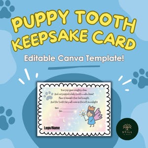 Carte souvenir de dent de chiot - Modèle canva modifiable ou PDF | Vétérinaires, garderies pour chiens, entraîneurs, sitters, chenils, toiletteurs, pension