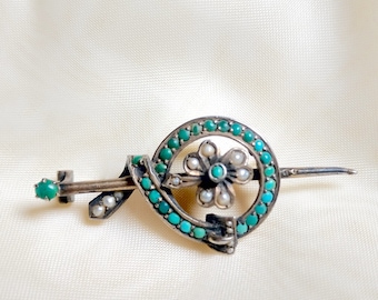 Victorian Sterling and Turquoise Brooch