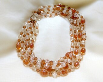 Four Strand Coppery Sparkle Glass Bead Necklace