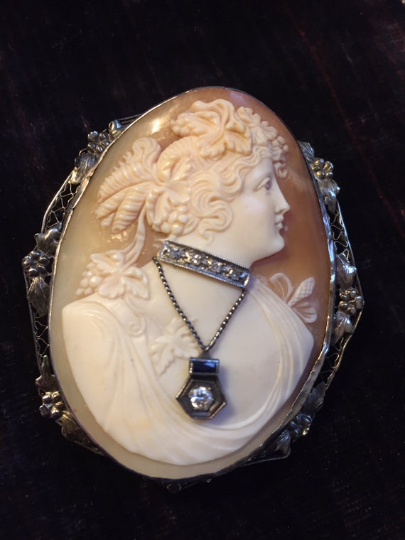 Victorian Cameo Habille Brooch with Diamond - image 4