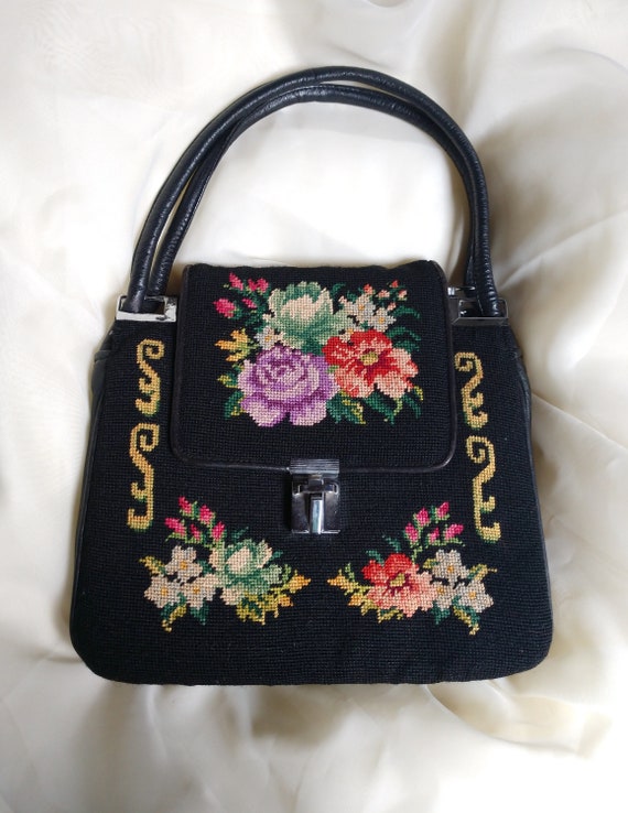 Floral Ladies Needlepoint Tapestry Bag