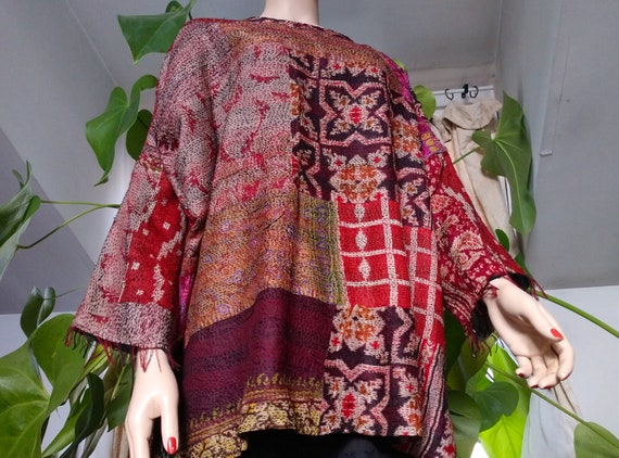 Indian Vintage Silk Tunic with Totally Hand Stitc… - image 7