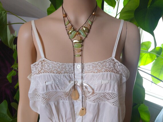 Green Beaded Statement Necklace - image 7