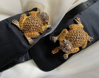 Judith Leiber Bejeweled Frog Black Satin Belt