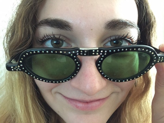 1930's Folding Sunglasses with Aurora Borealis Sto