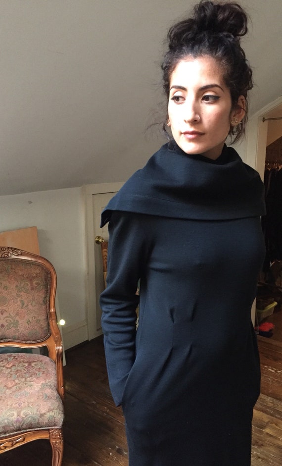 Albert Nipon Black Wool Dress